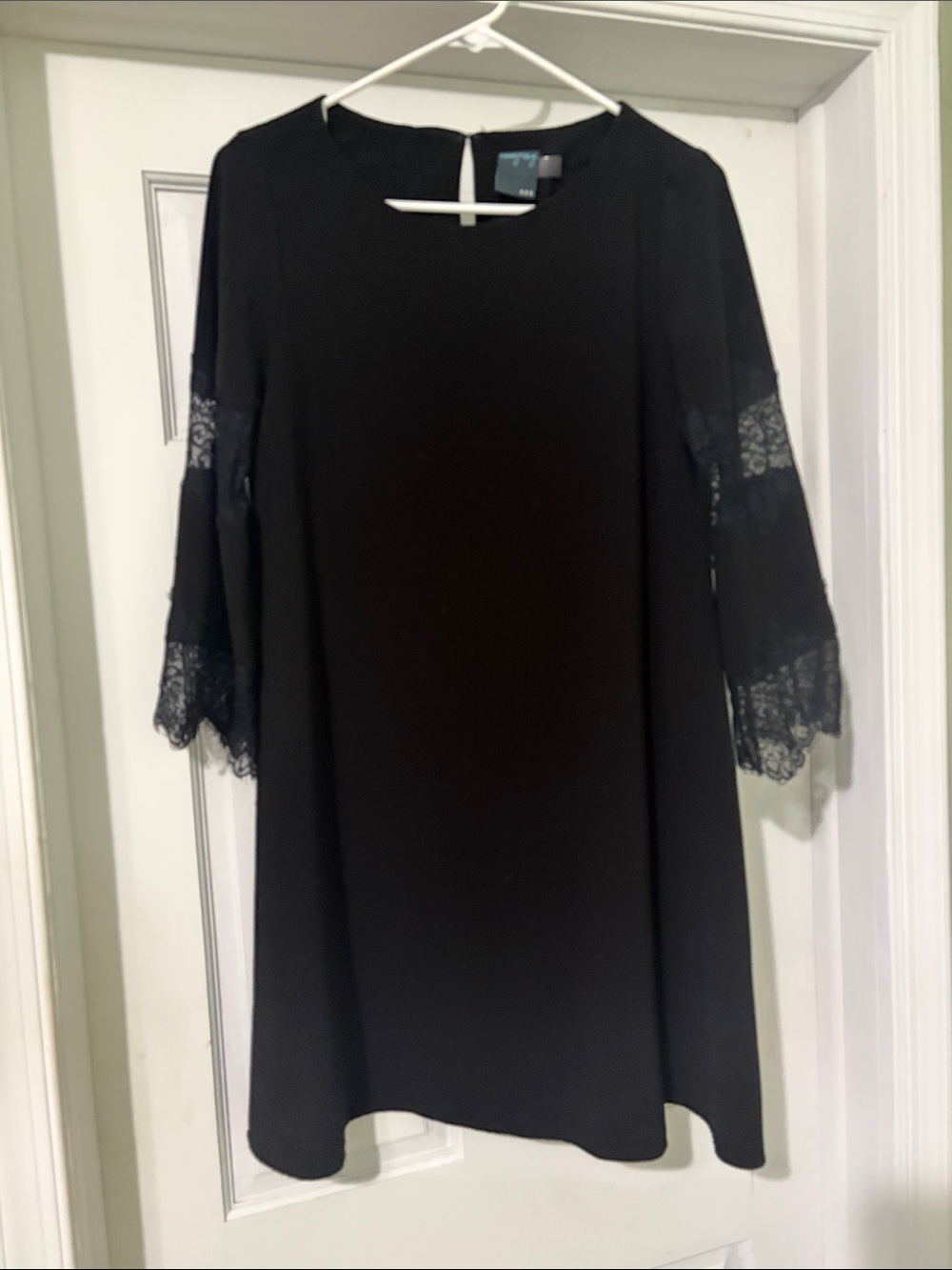 Like New Gabby Skye Black Lace-Sleeve Shift Dress Size 6